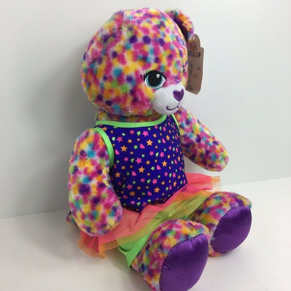 Build A Bear Plush Kitty Cat 16" Rainbow Confetti Leopard Neon 80's Outfit BAB - Picture 3 of 12